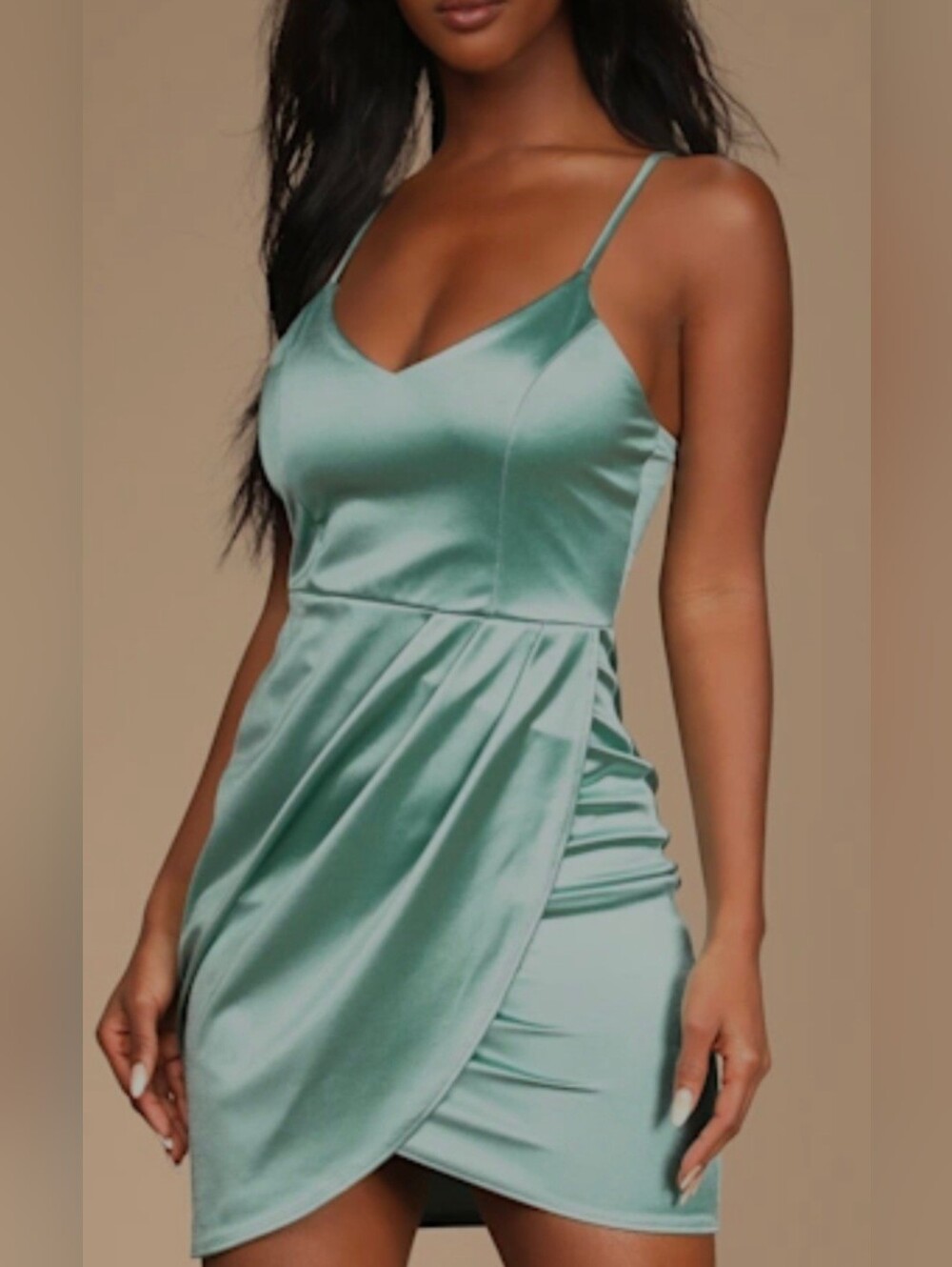 Lulu's Bodycon Faux Wrap Satin Teal Dress Going Out "Forever Your Girl" LRG